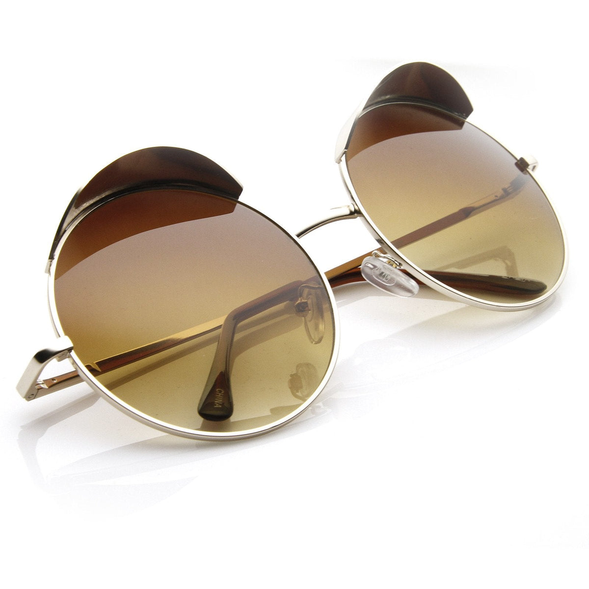 Oversize Eye Brow Designer Round Metal Sunglasses 8626