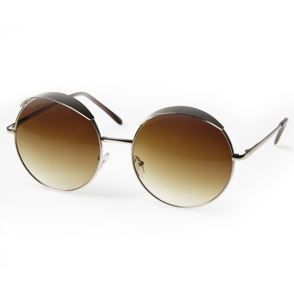 Oversize Eye Brow Designer Round Metal Sunglasses 8626