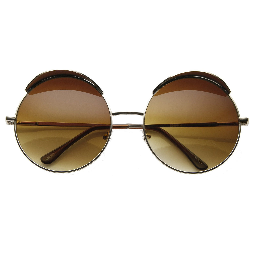Oversize Eye Brow Designer Round Metal Sunglasses 8626