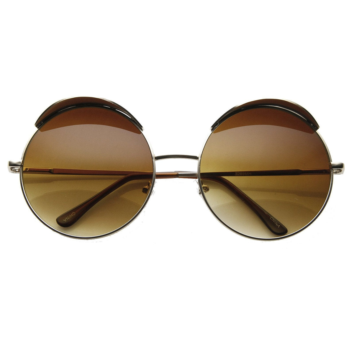 Oversize Eye Brow Designer Round Metal Sunglasses 8626