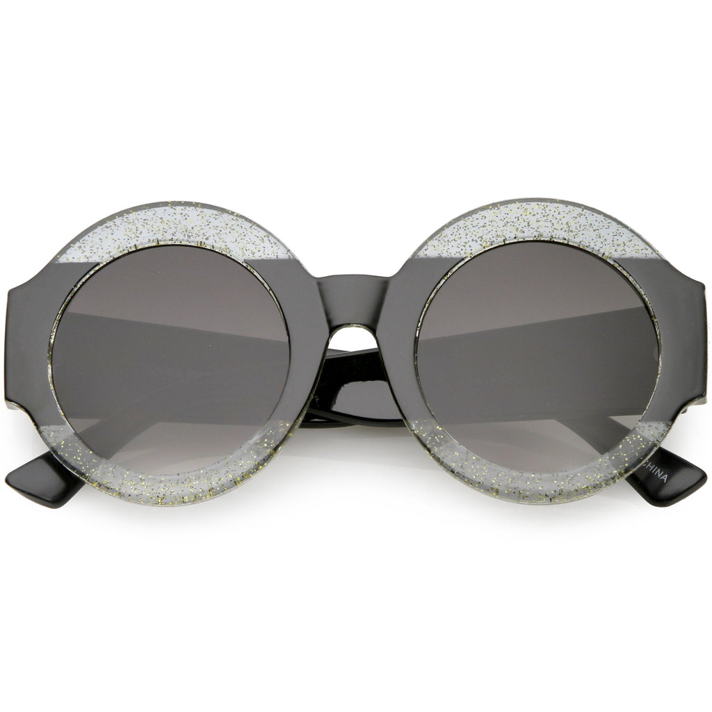 Women's Oversize Glitter Two Tone Round Sunglasses C622