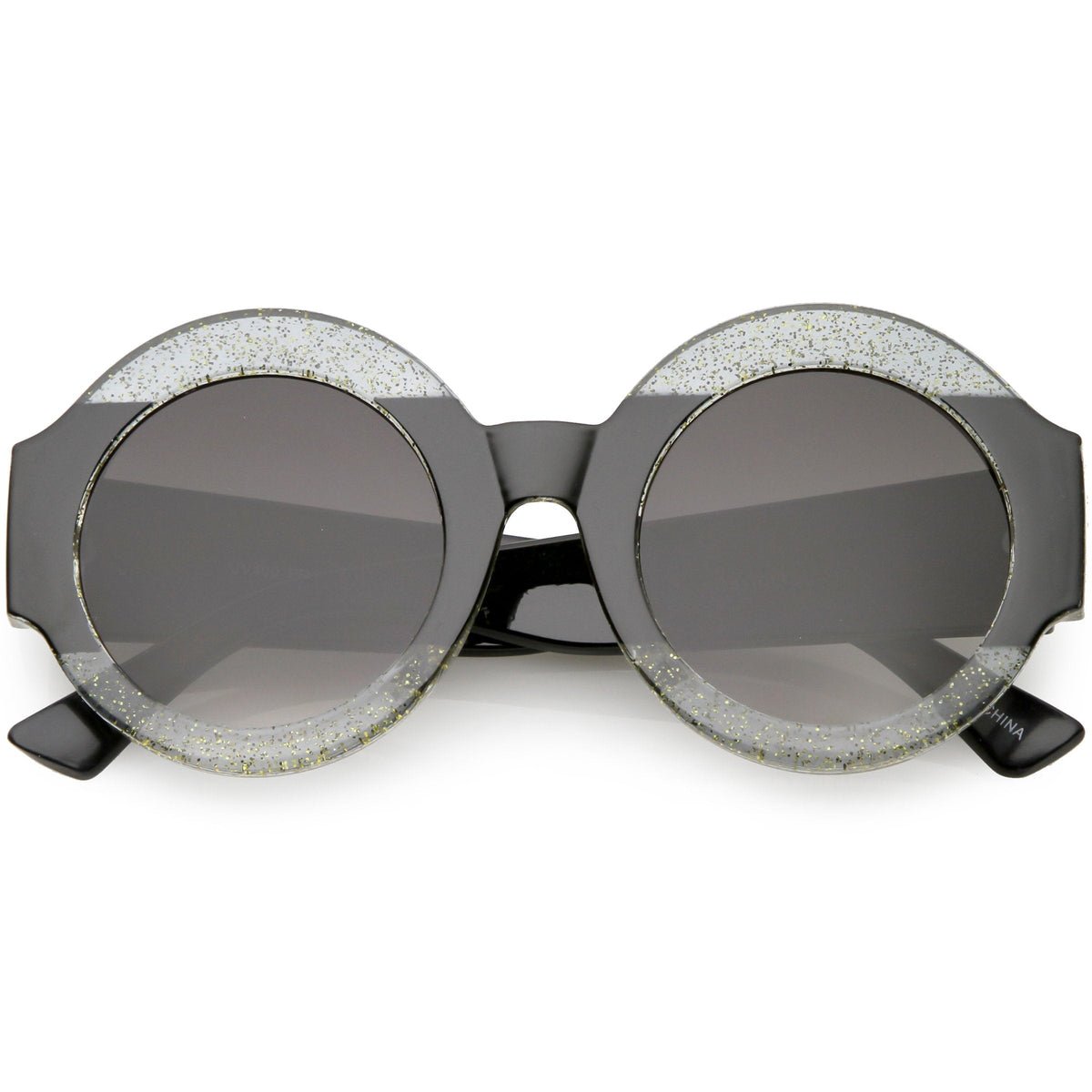Women's Oversize Glitter Two Tone Round Sunglasses C622