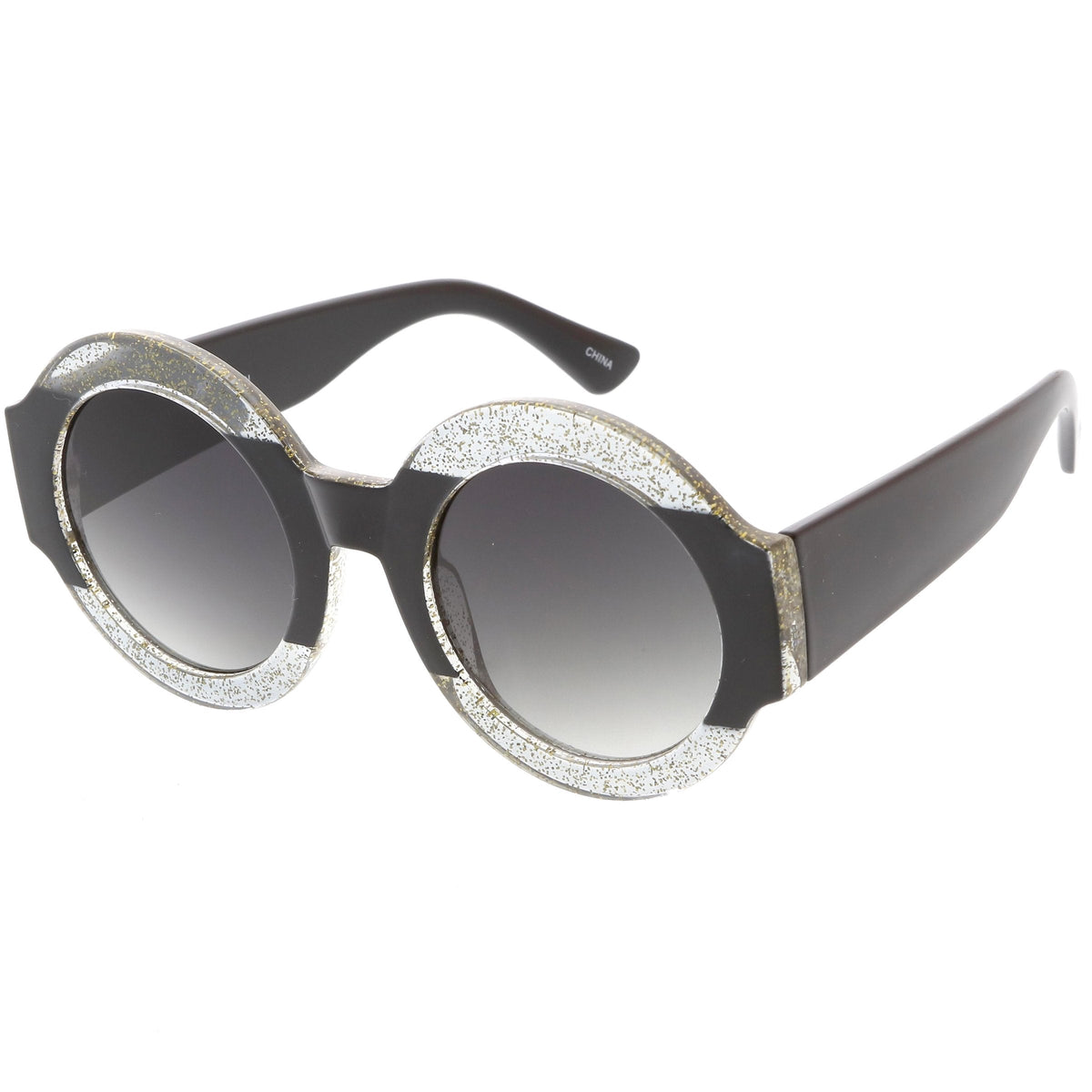 Women's Oversize Glitter Two Tone Round Sunglasses C622