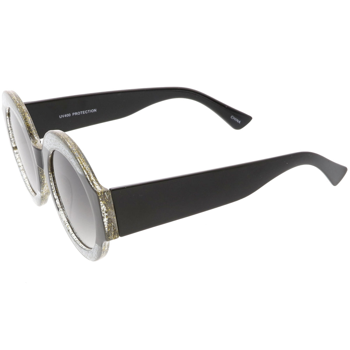 Women's Oversize Glitter Two Tone Round Sunglasses C622