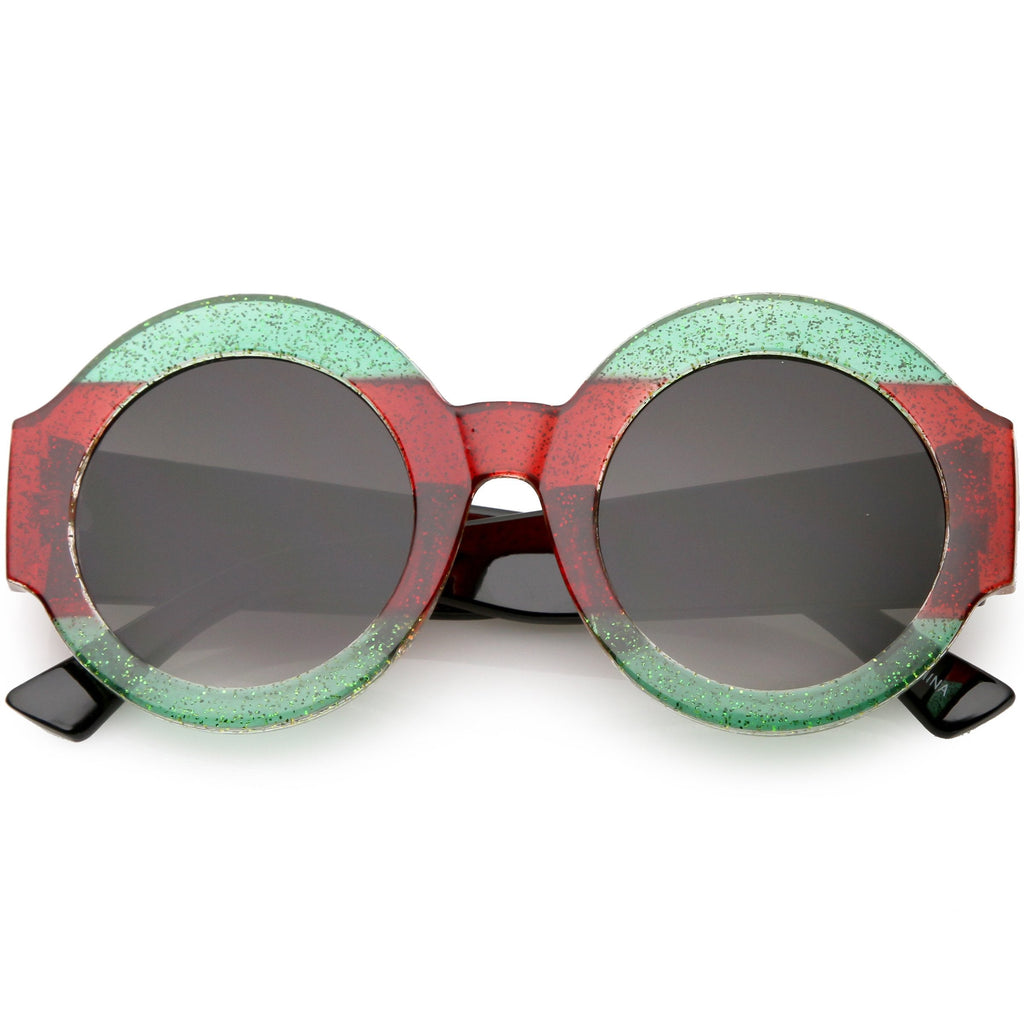 Women's Oversize Glitter Two Tone Round Sunglasses C622