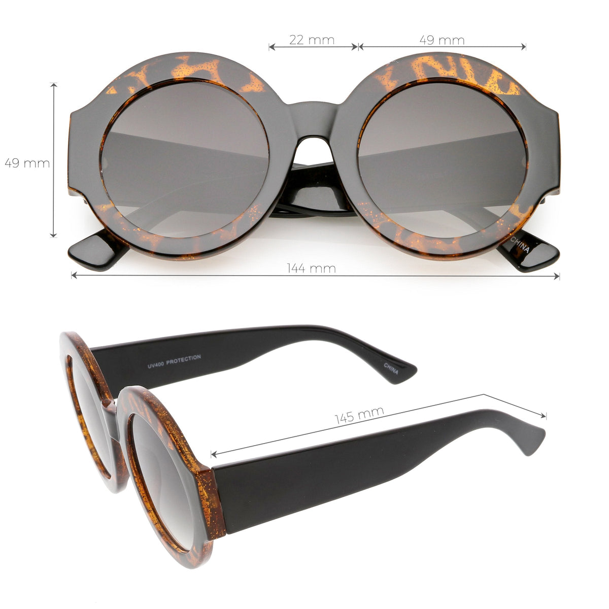 Women's Oversize Glitter Two Tone Round Sunglasses C622