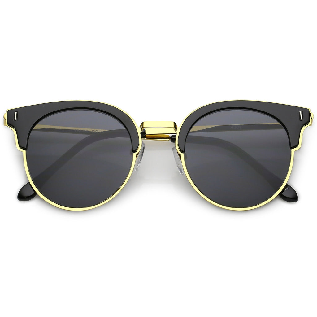 Retro Modern Half Frame Horned Rim Flat Lens Sunglasses C248
