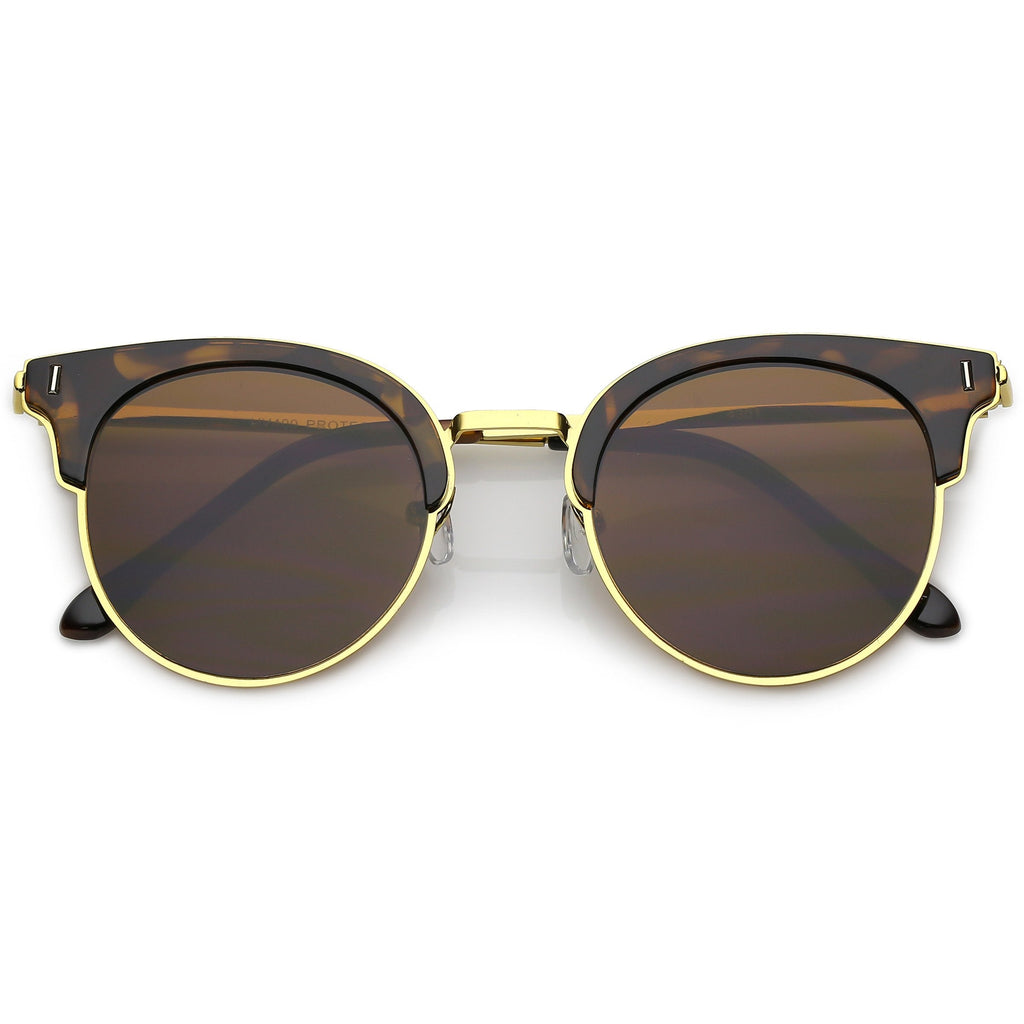 Retro Modern Half Frame Horned Rim Flat Lens Sunglasses C248