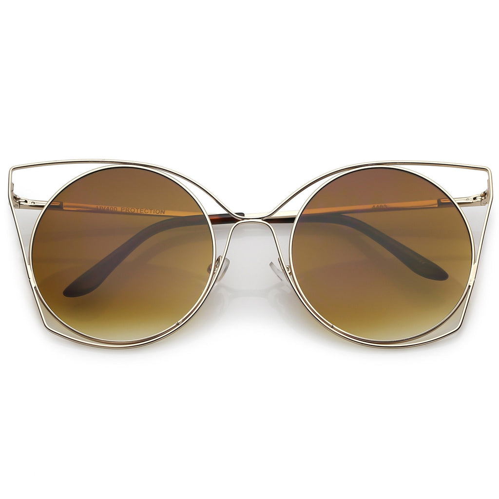 Women's Oversize Round Laser Cut Cat Eye Sunglasses C216