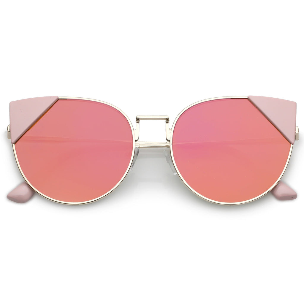 Women's Corner Accented Mirrored Flat Lens Cat Eye Sunglasses C342
