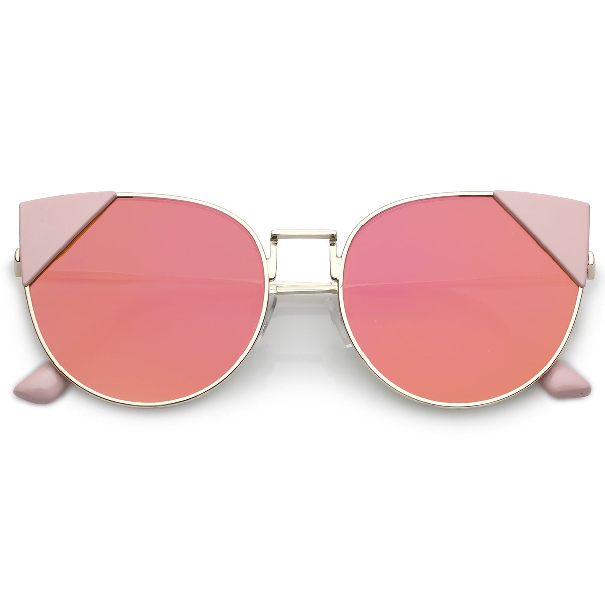 Women's Corner Accented Mirrored Flat Lens Cat Eye Sunglasses C342