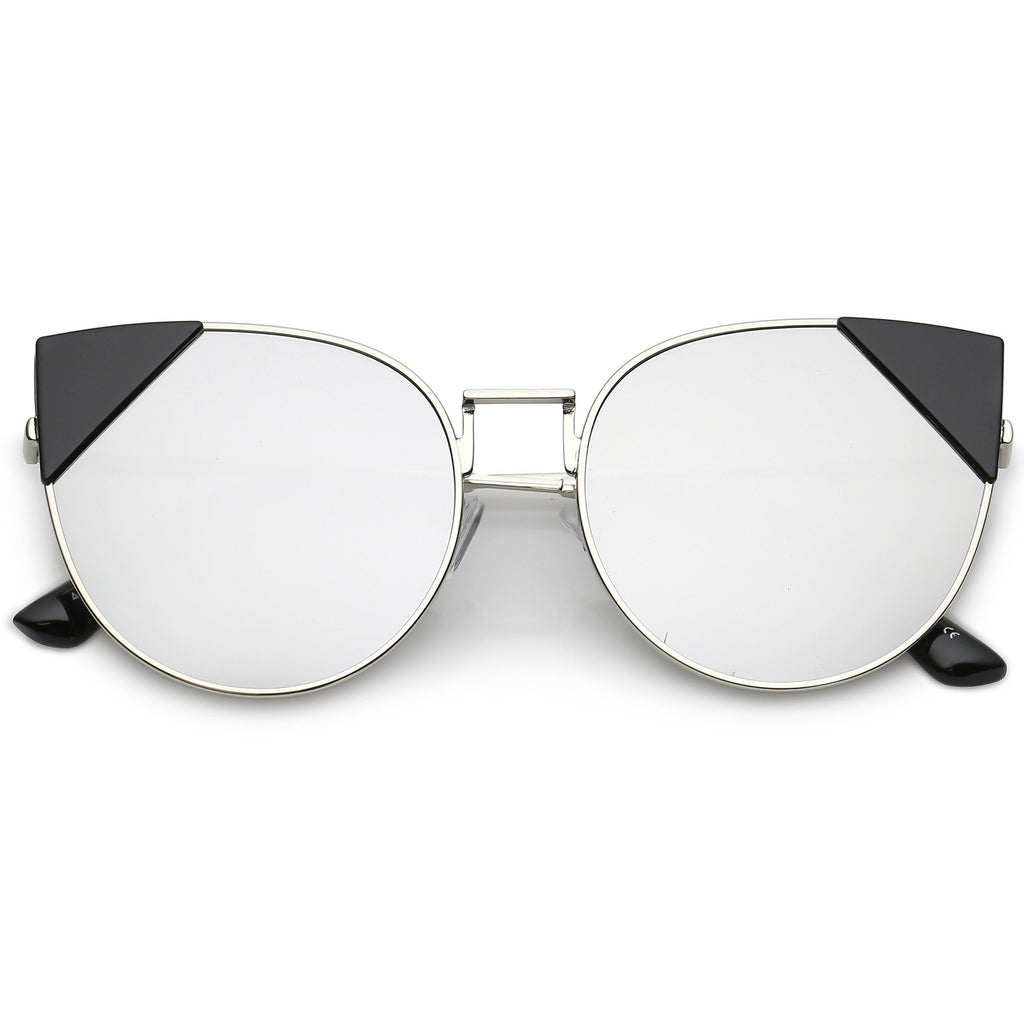 Women's Corner Accented Mirrored Flat Lens Cat Eye Sunglasses C342