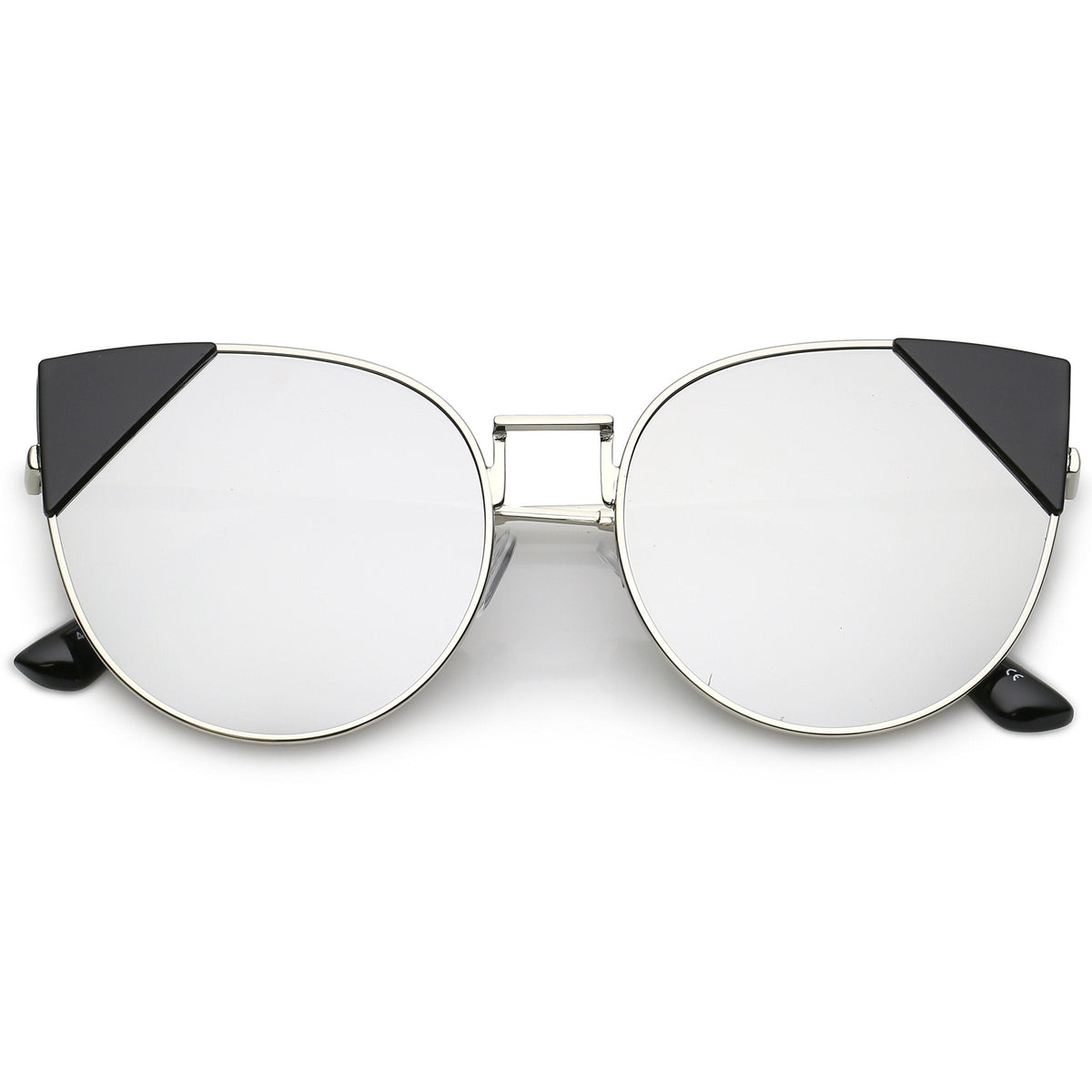 Women's Corner Accented Mirrored Flat Lens Cat Eye Sunglasses C342