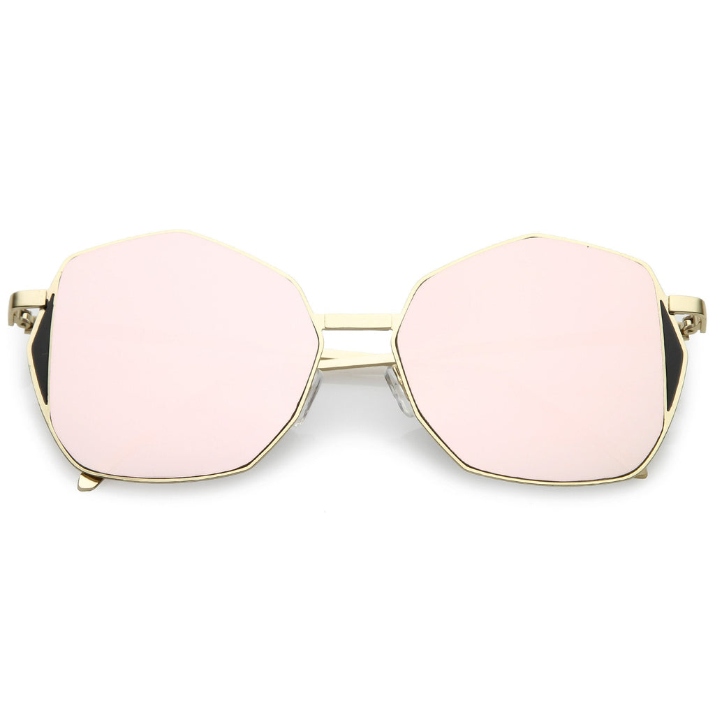 Women's Oversize Geometric Mirrored Flat Lens Sunglasses C128
