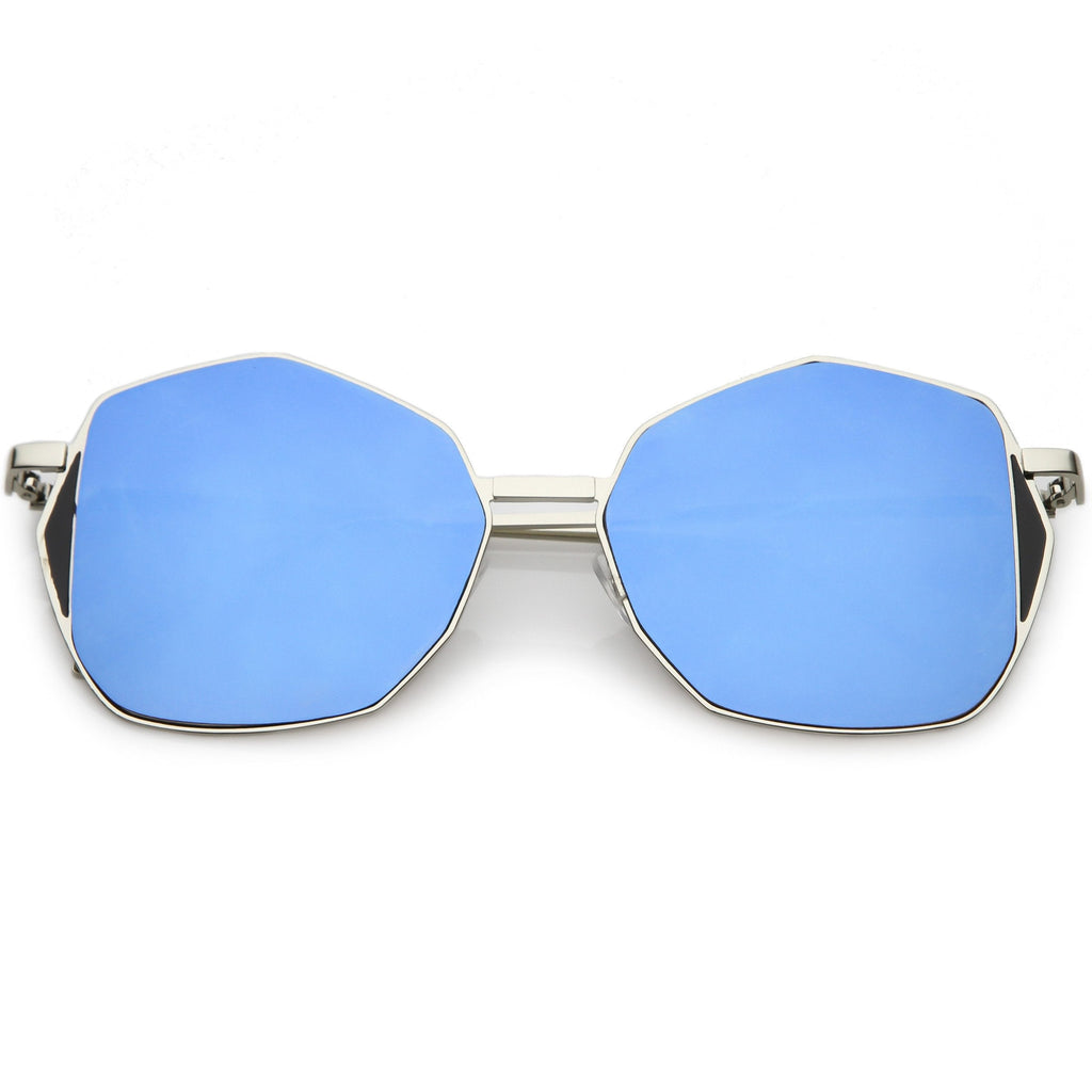 Women's Oversize Geometric Mirrored Flat Lens Sunglasses C128