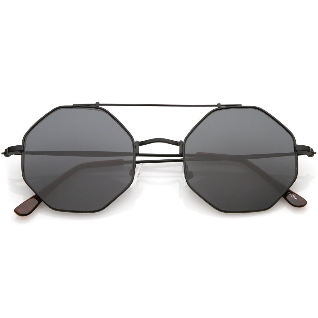 Retro Geometric Octagon Dapper Flat Lens Sunglasses C352