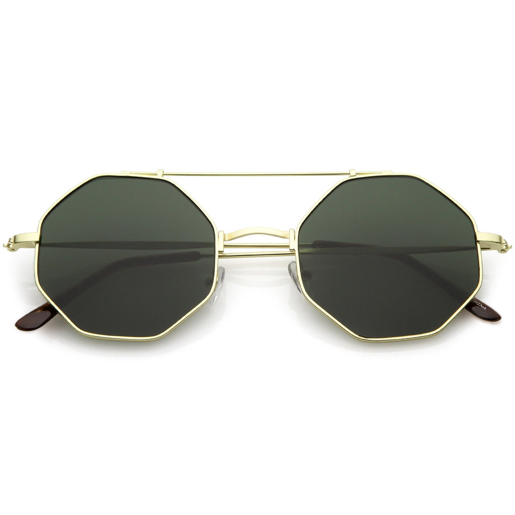 Retro Geometric Octagon Dapper Flat Lens Sunglasses C352