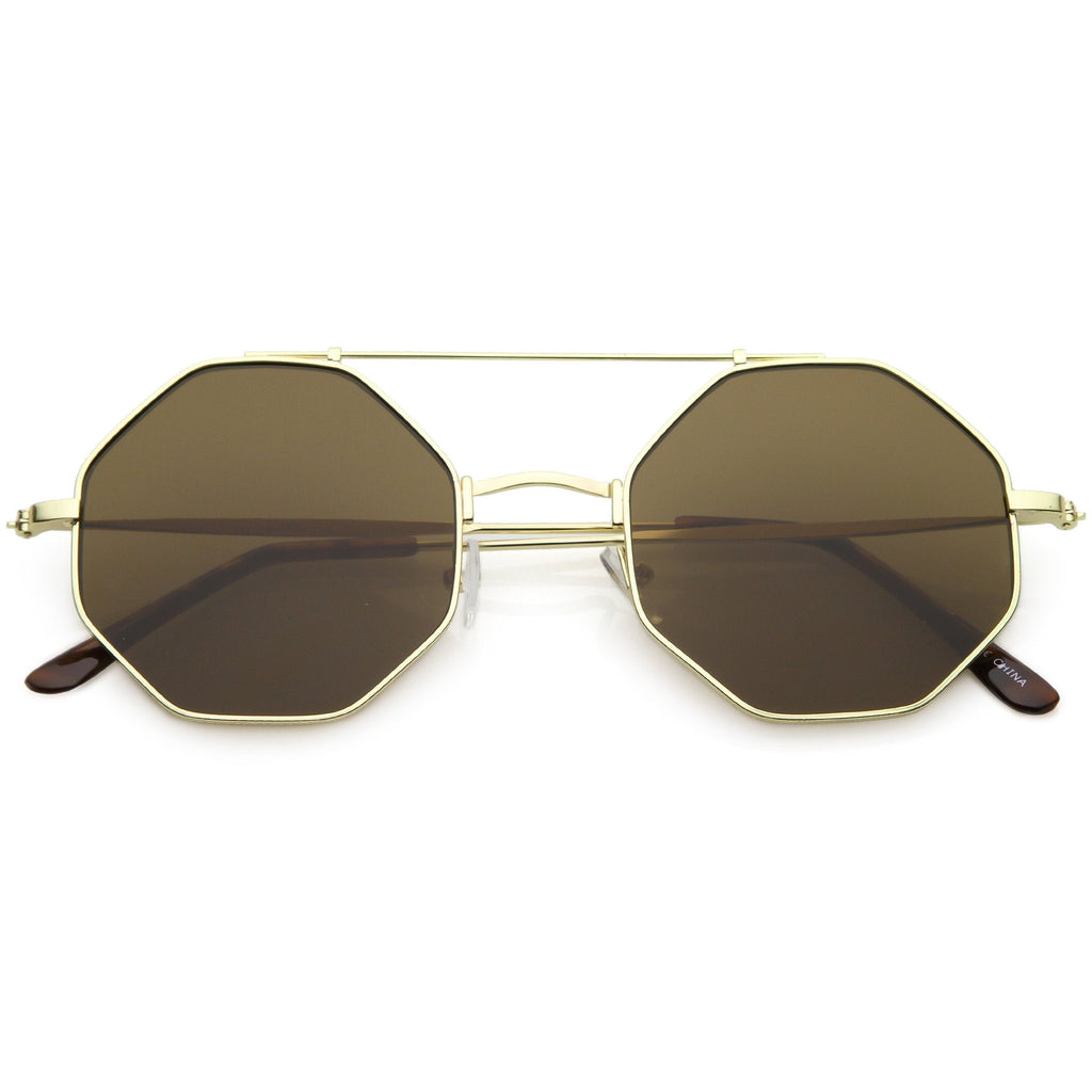 Retro Geometric Octagon Dapper Flat Lens Sunglasses C352