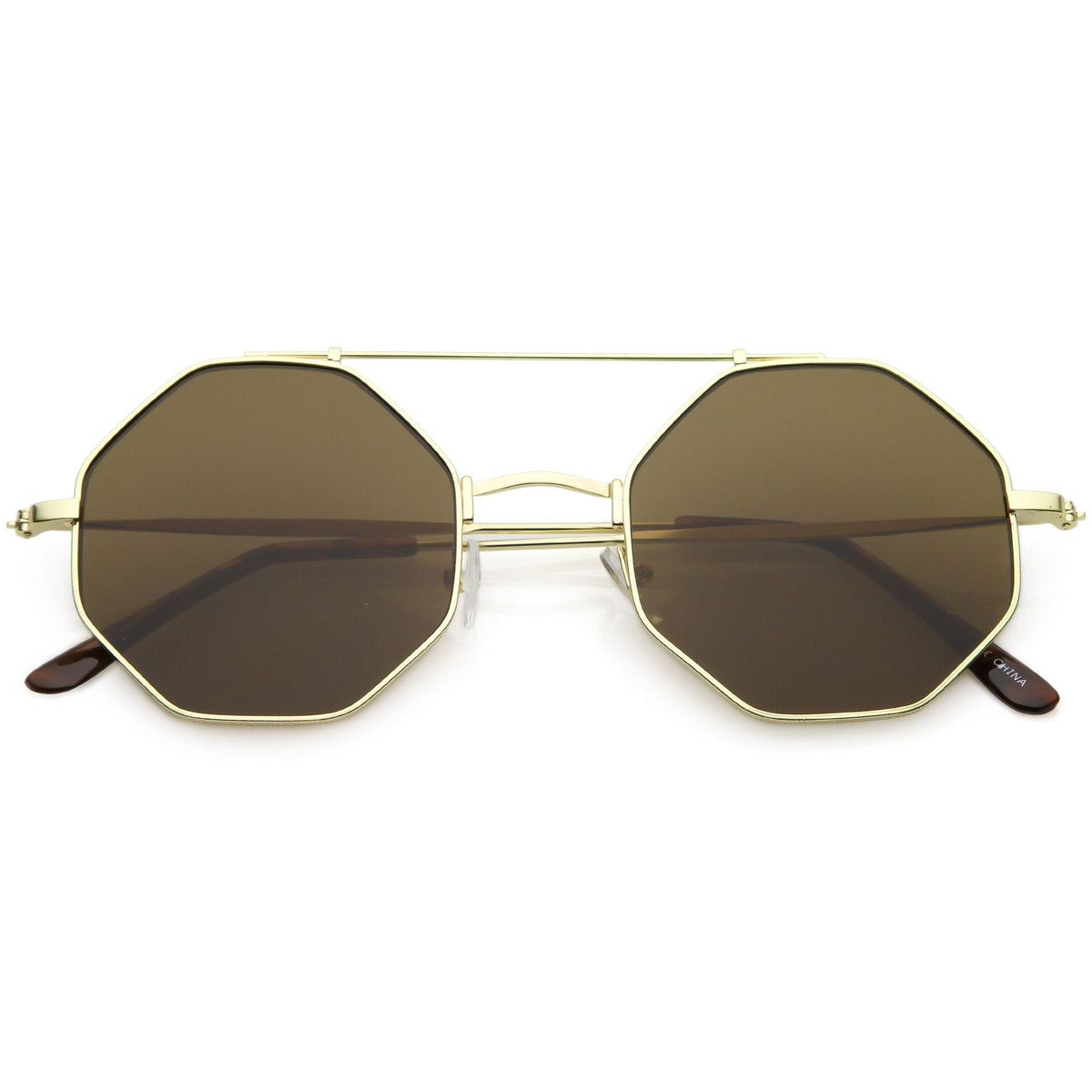 Retro Geometric Octagon Dapper Flat Lens Sunglasses C352