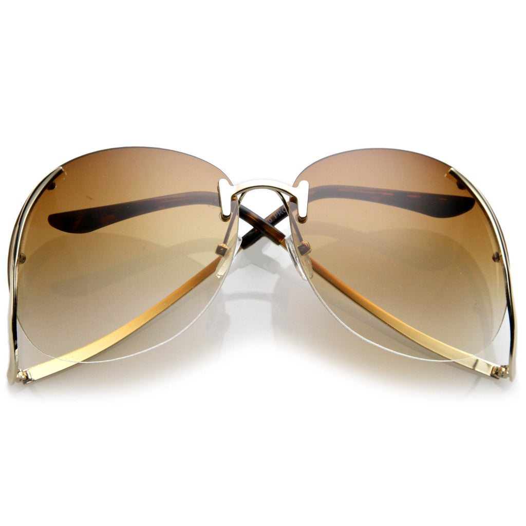 Oversize Women's Rimless Low Temple Gradient Lens Sunglasses C259