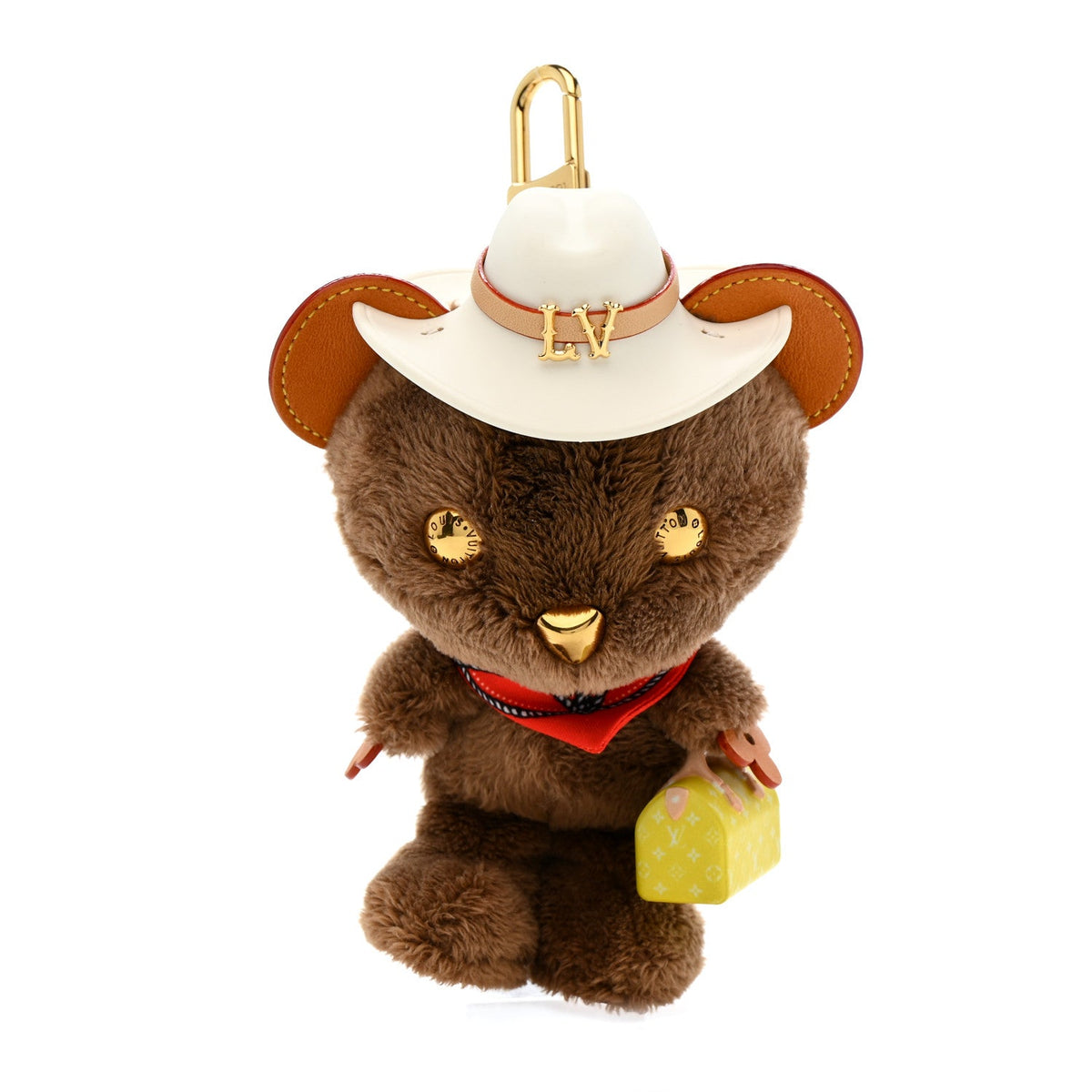 Faux Fur LV Louis Bear Western Bag Charm Key Holder Red