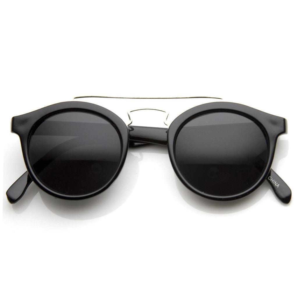 Retro Dapper Cross Bar P3 Round Aviator Sunglasses 8700