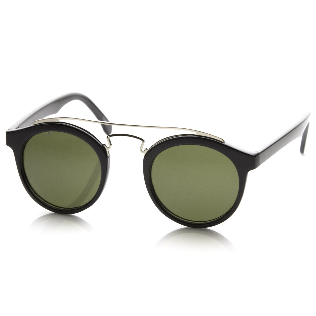 Retro Dapper Cross Bar P3 Round Aviator Sunglasses 8700