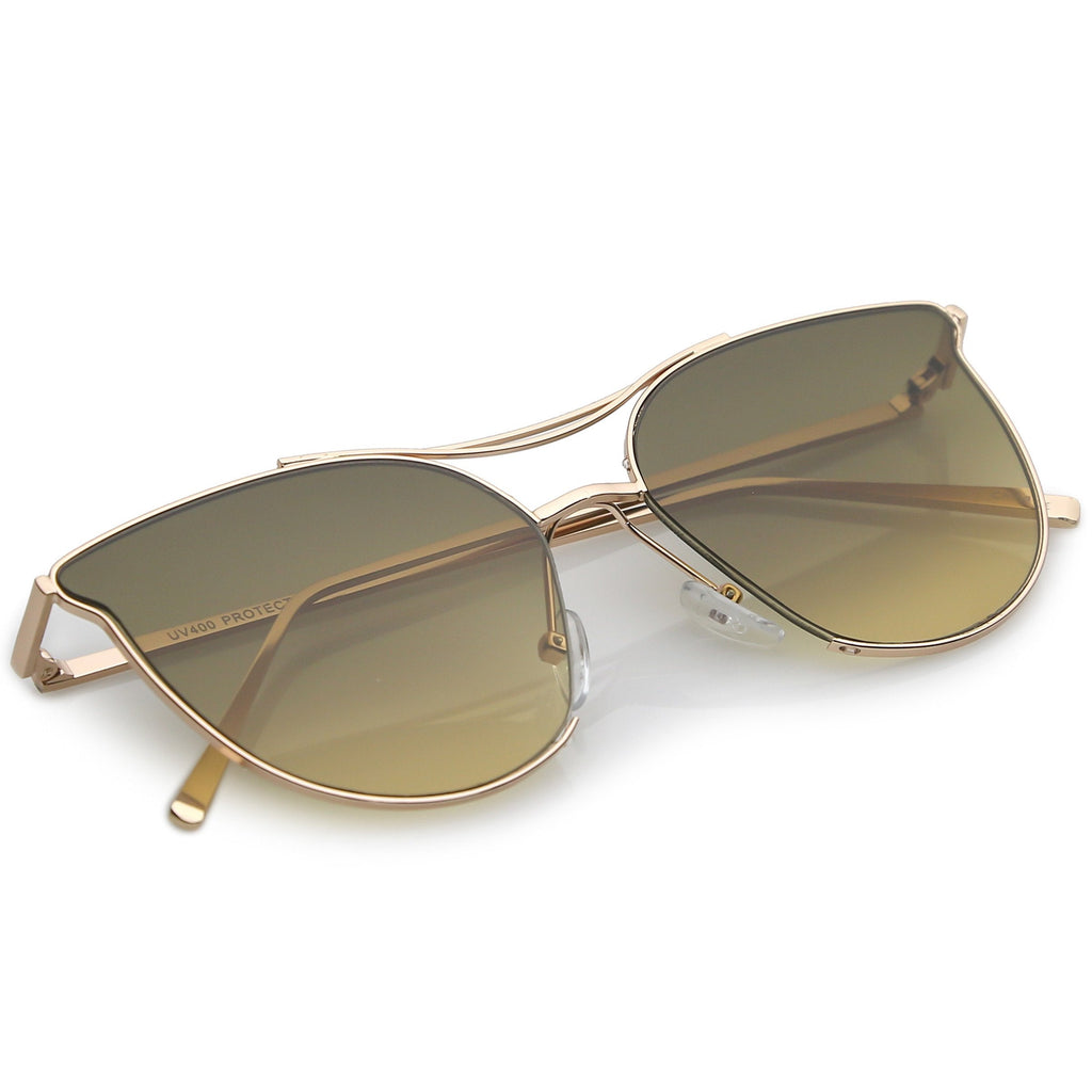 Retro Modern Wire Metal Frame Aviator Gradient Flat Lens Sunglasses A876