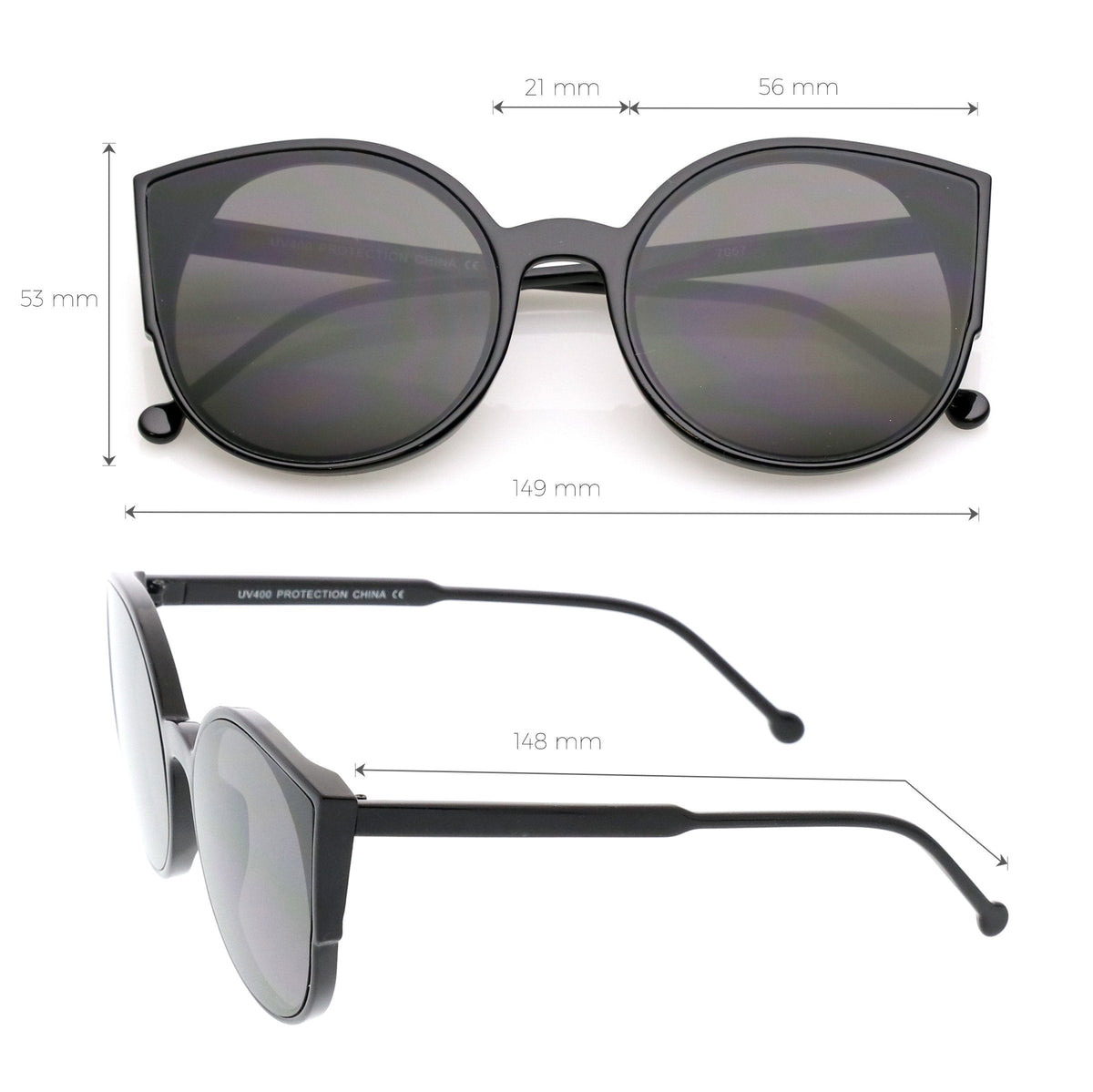 Retro Modern Slim Profile Flat Lens Cat Eye Sunglasses A941