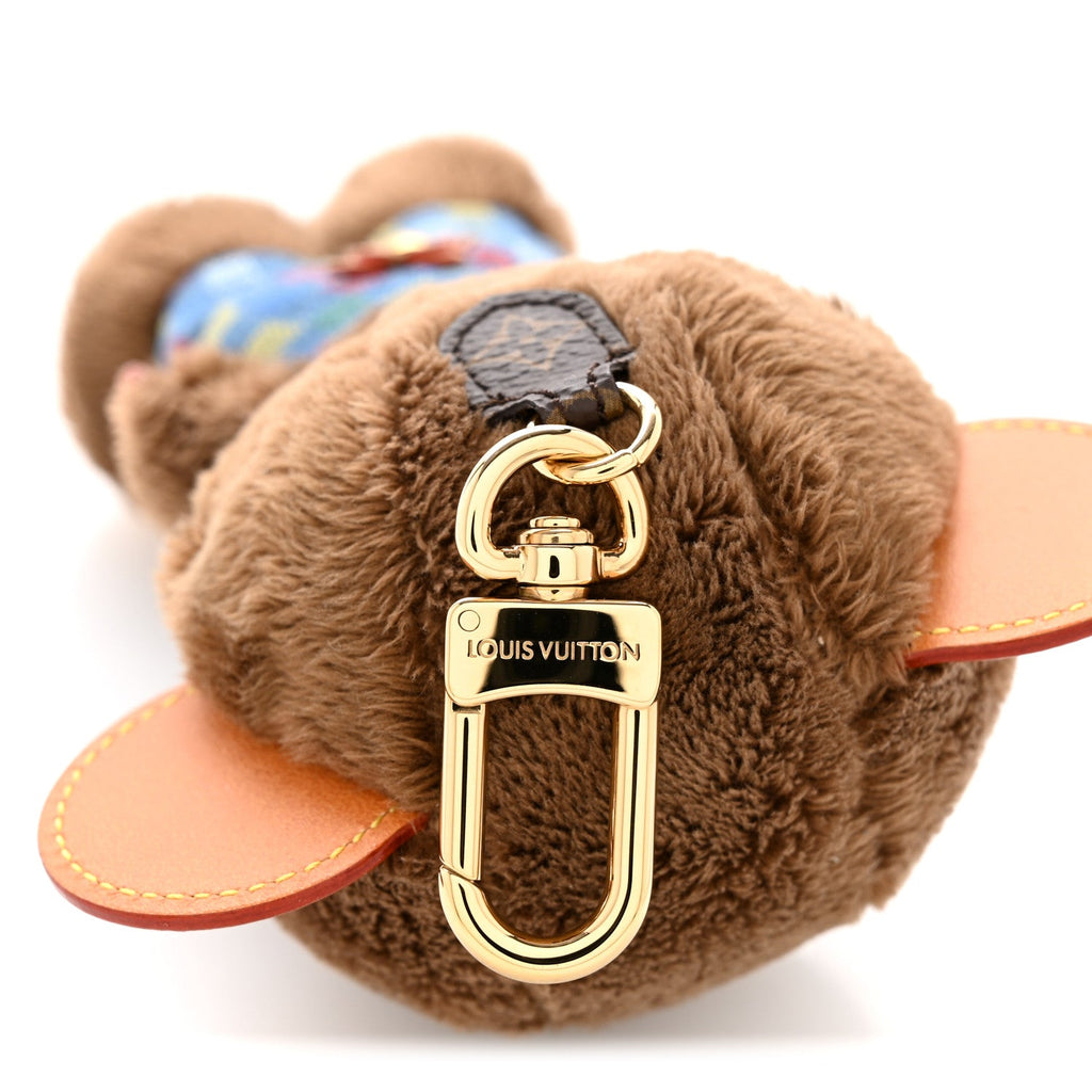 Faux Fur LV Louis Bear Super Vision Bag Charm Key Holder Blue
