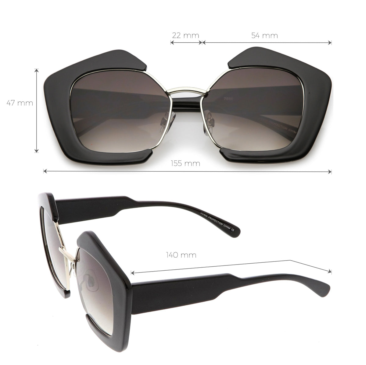 Women's Geometric Pentagon Cut Out Sunglasses C162