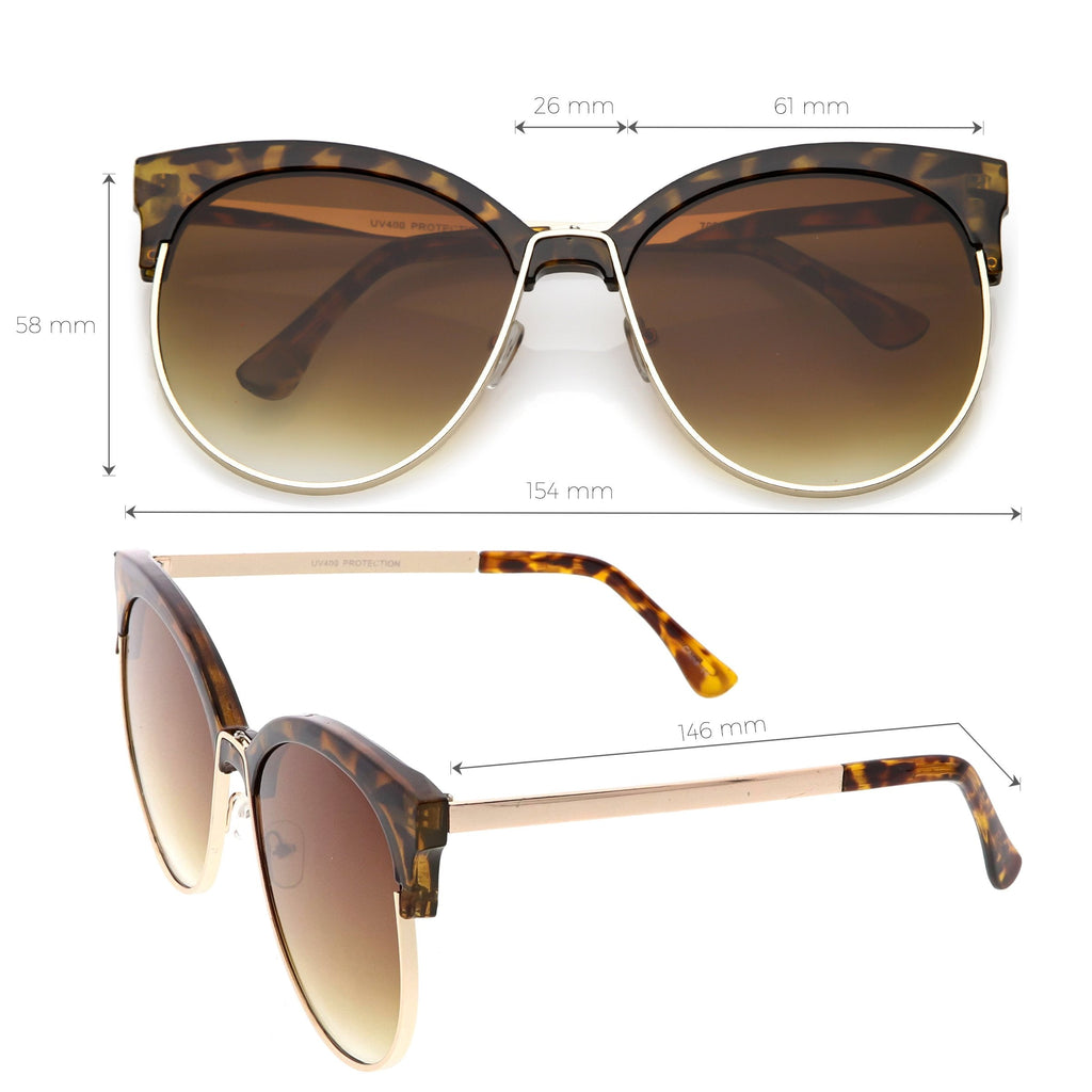 Women's Oversize Flat Lens Half Frame Cat Eye Sunglasses C327