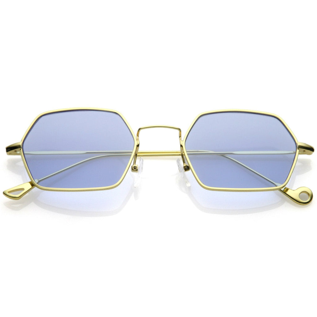 Retro Small Hexagon Colored Flat Lens Metal Frame Sunglasses C472