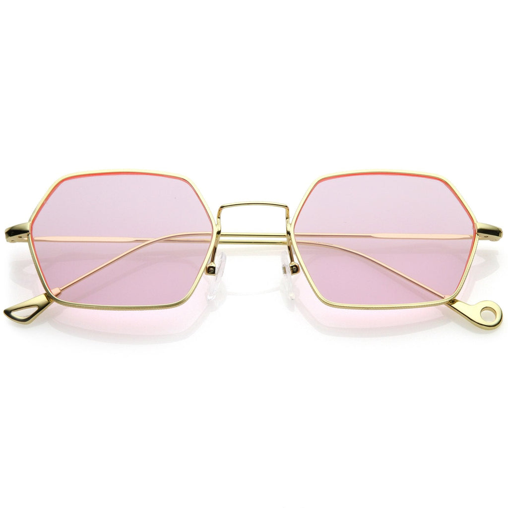 Retro Small Hexagon Colored Flat Lens Metal Frame Sunglasses C472