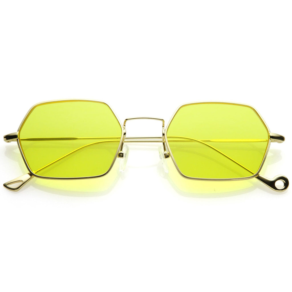 Retro Small Hexagon Colored Flat Lens Metal Frame Sunglasses C472