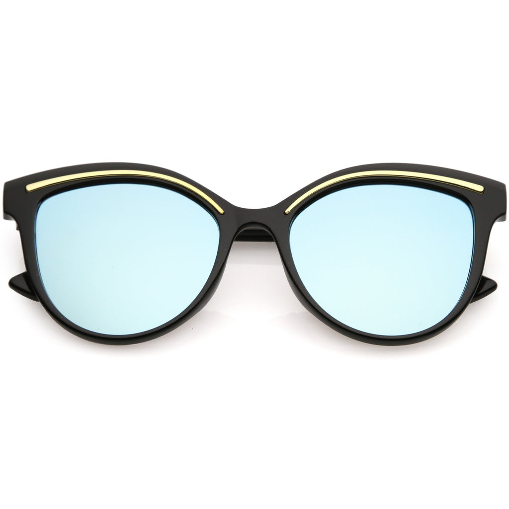 Retro Modern Brow Mirrored Flat Lens Cat Eye Sunglasses C420