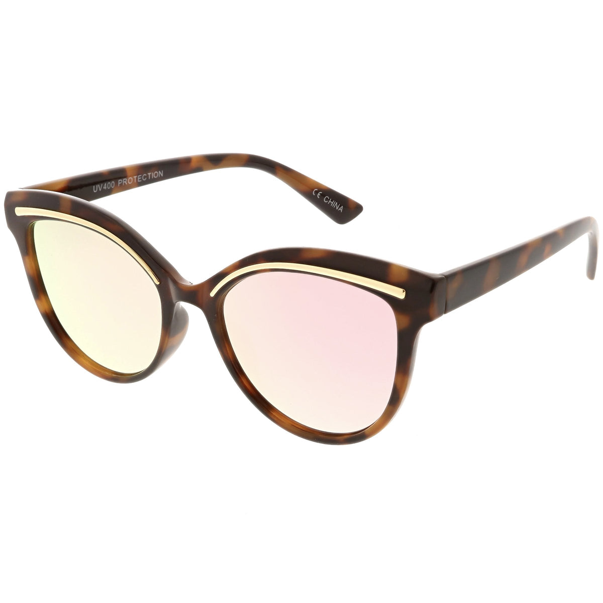 Retro Modern Brow Mirrored Flat Lens Cat Eye Sunglasses C420