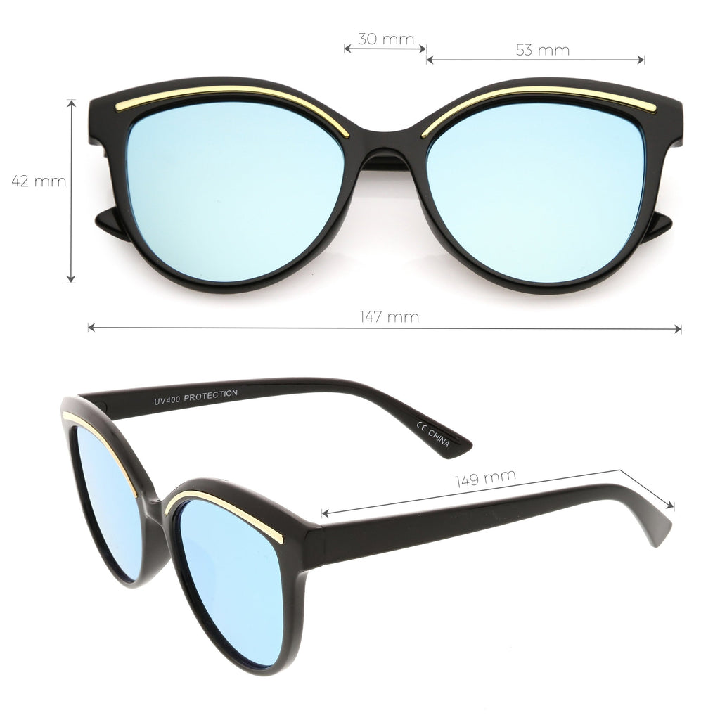 Retro Modern Brow Mirrored Flat Lens Cat Eye Sunglasses C420