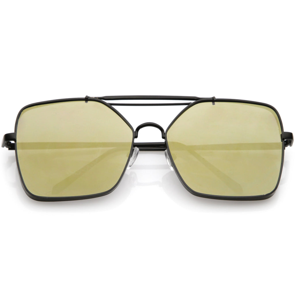 Oversize Reinforced Metal Mirrored Flat Lens Aviator Sunglasses C200
