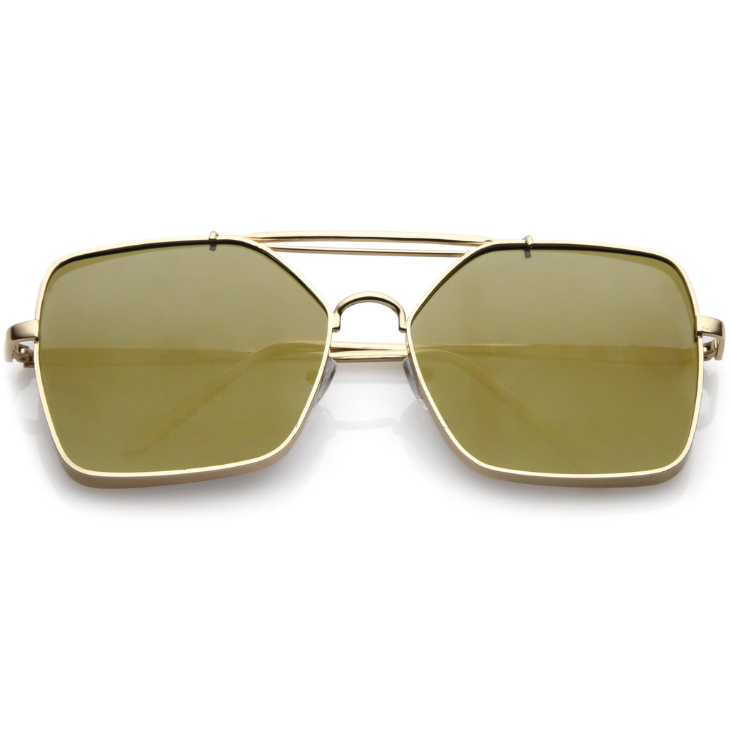 Oversize Reinforced Metal Mirrored Flat Lens Aviator Sunglasses C200