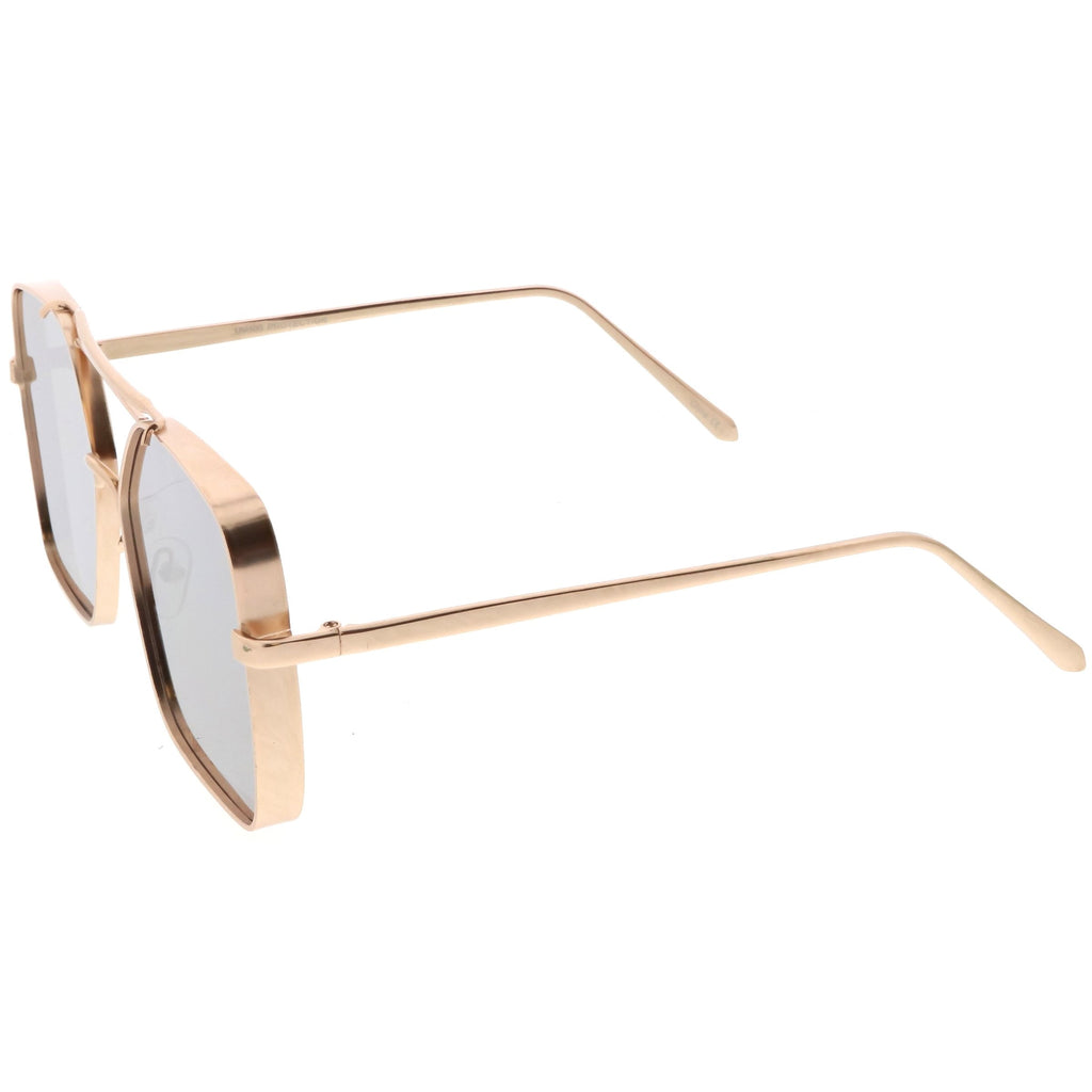 Oversize Reinforced Metal Mirrored Flat Lens Aviator Sunglasses C200