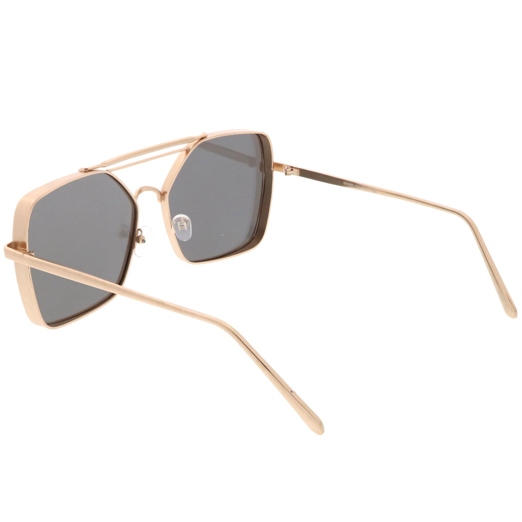 Oversize Reinforced Metal Mirrored Flat Lens Aviator Sunglasses C200