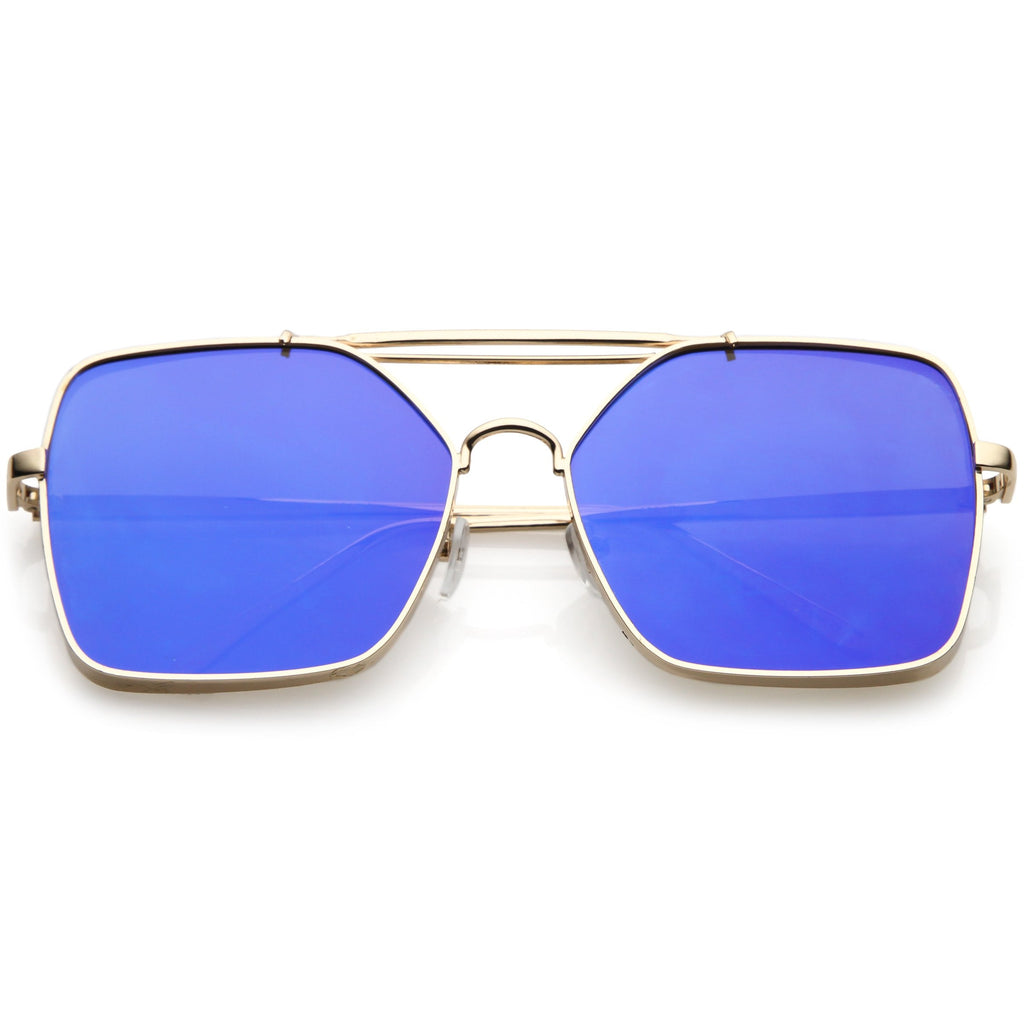 Oversize Reinforced Metal Mirrored Flat Lens Aviator Sunglasses C200