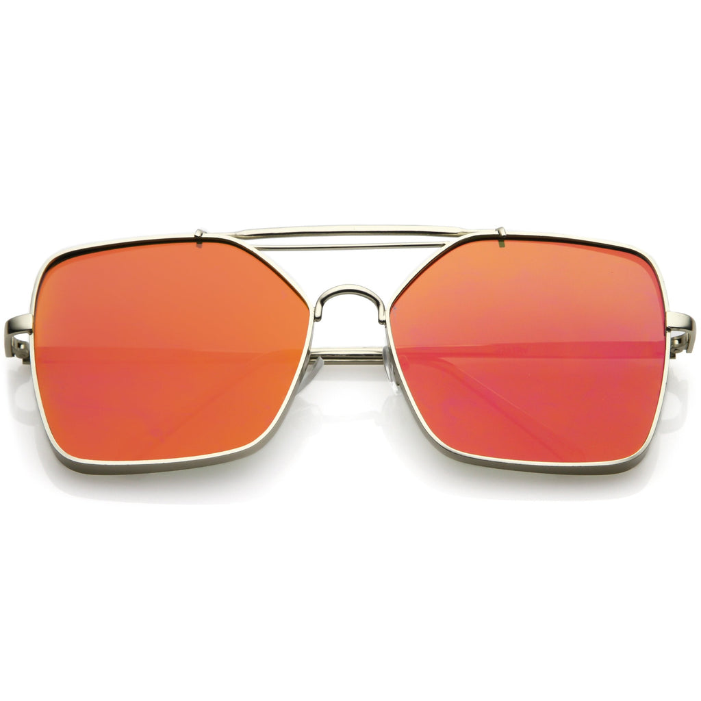Oversize Reinforced Metal Mirrored Flat Lens Aviator Sunglasses C200