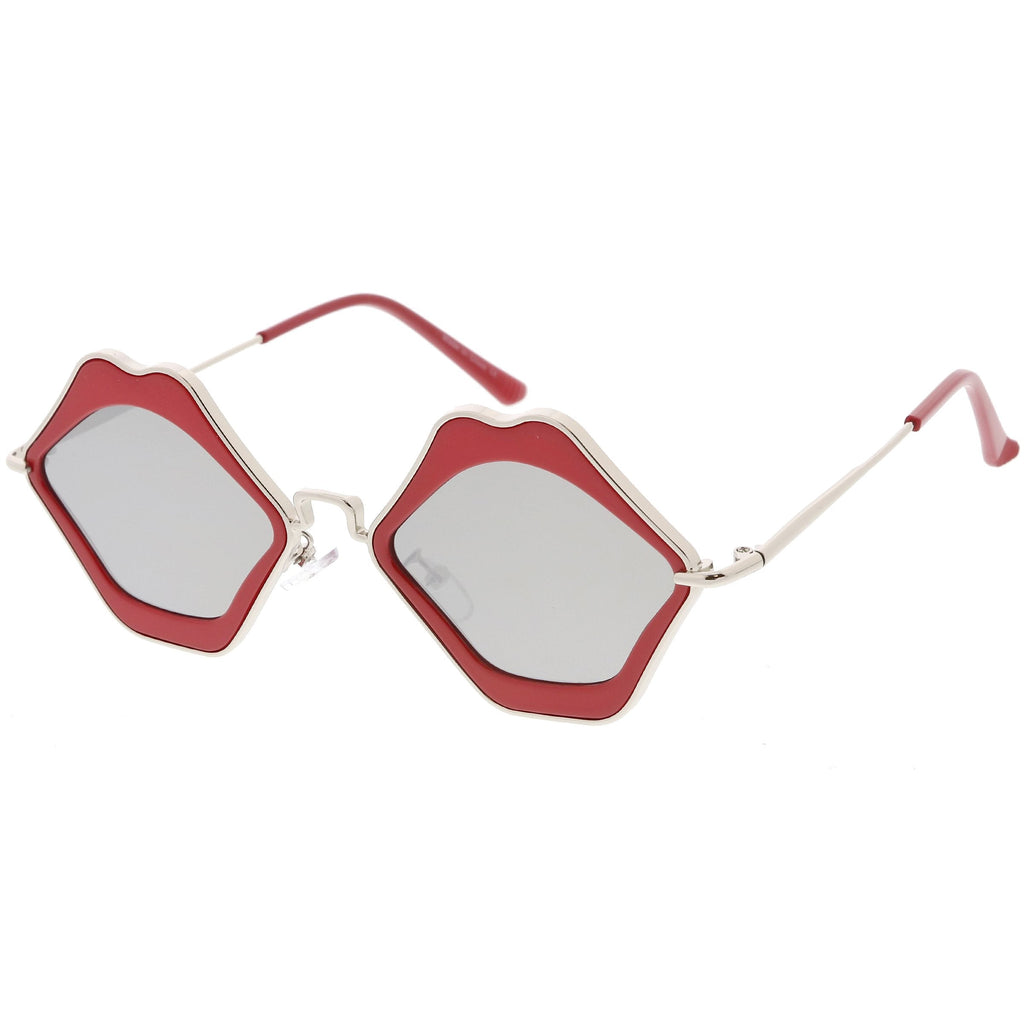 Women's Oversize Cute Flat Mirrored Lens Lip Shape Sunglasses C674