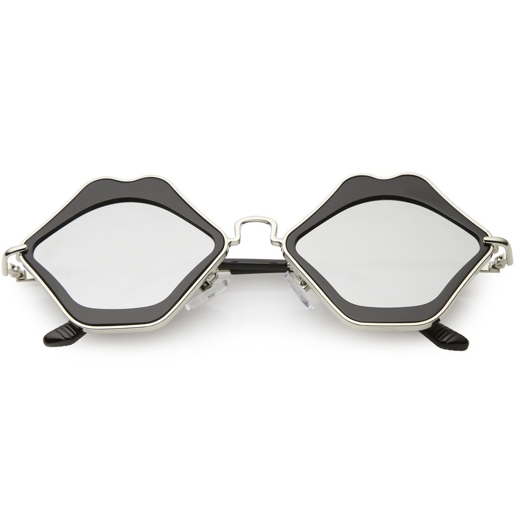 Women's Oversize Cute Flat Mirrored Lens Lip Shape Sunglasses C674