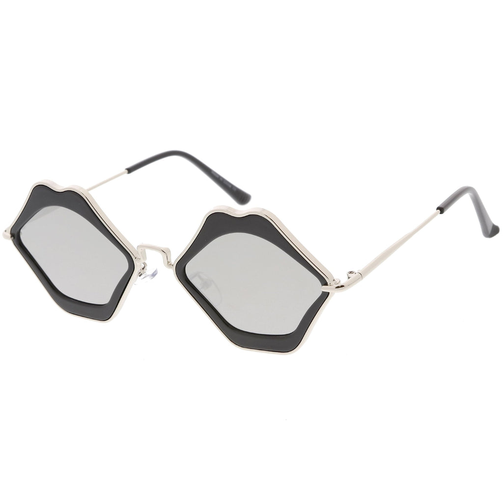 Women's Oversize Cute Flat Mirrored Lens Lip Shape Sunglasses C674