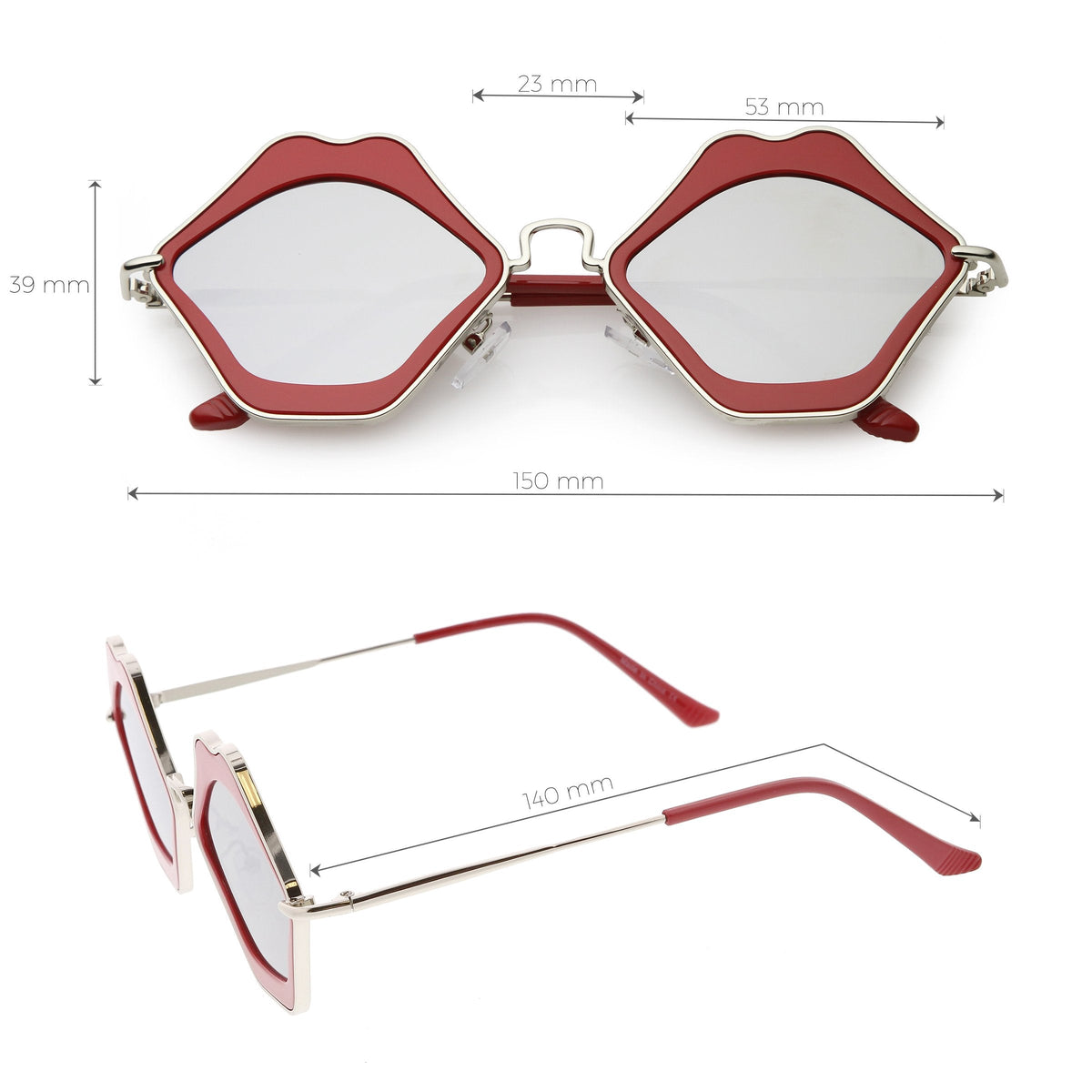 Women's Oversize Cute Flat Mirrored Lens Lip Shape Sunglasses C674