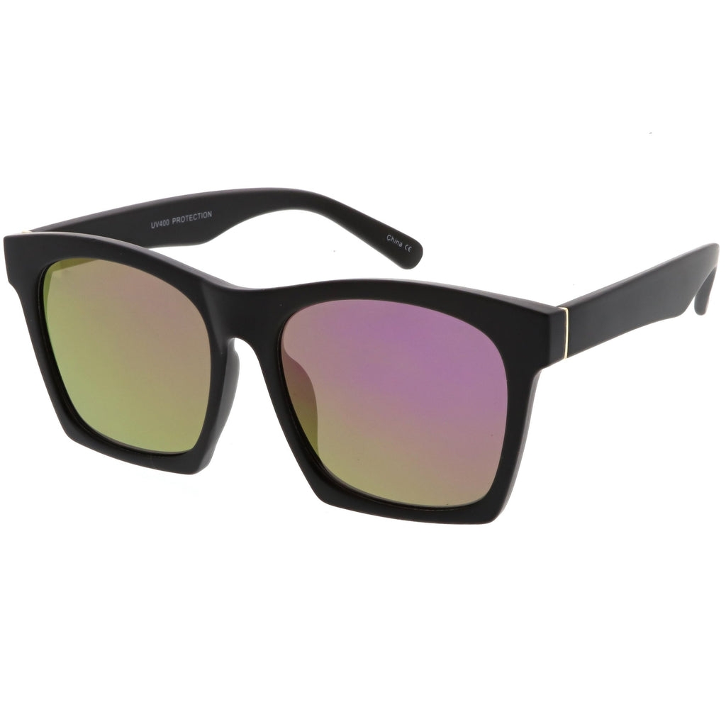 Modern Horned Rim Block Frame Flat Lens Sunglasses C425