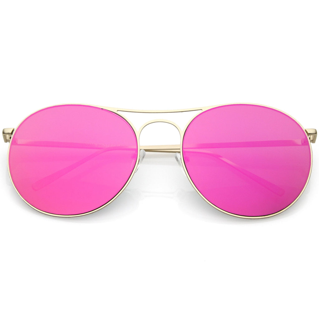 Retro Modern Oversize Round Mirrored Flat Lens Aviator Sunglasses C208